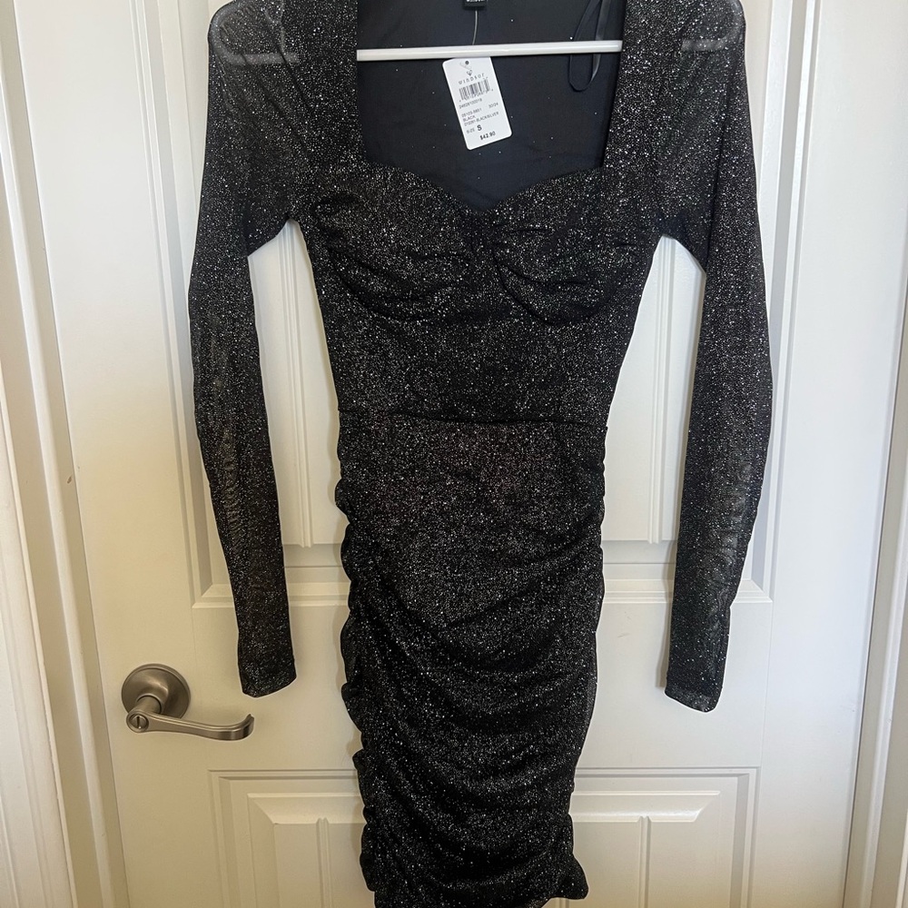 Windsor Black Sparkle Ruched Dress